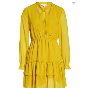 BB Dakots tie neck  ruffle NWT size L yellow, long sleeve dress summer spring